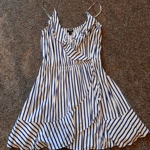 Express Navy Striped Ruffled Dress